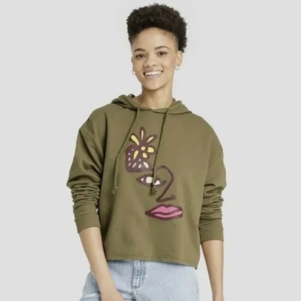 Target Pride Adult Blue Face Olive Green Unisex Sweatshirt Hoodie 2X NWT